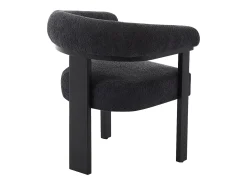 Silla con reposabrazos en tela bouclé y madera de hevea - Blanco y negro - LIVELIA