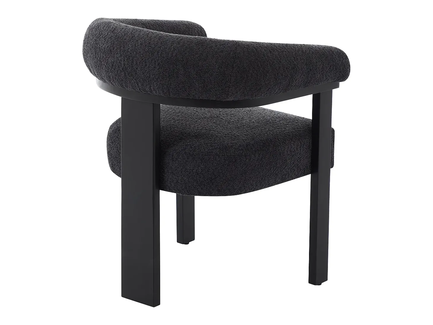Silla con reposabrazos en tela bouclé y madera de hevea - Blanco y negro - LIVELIA