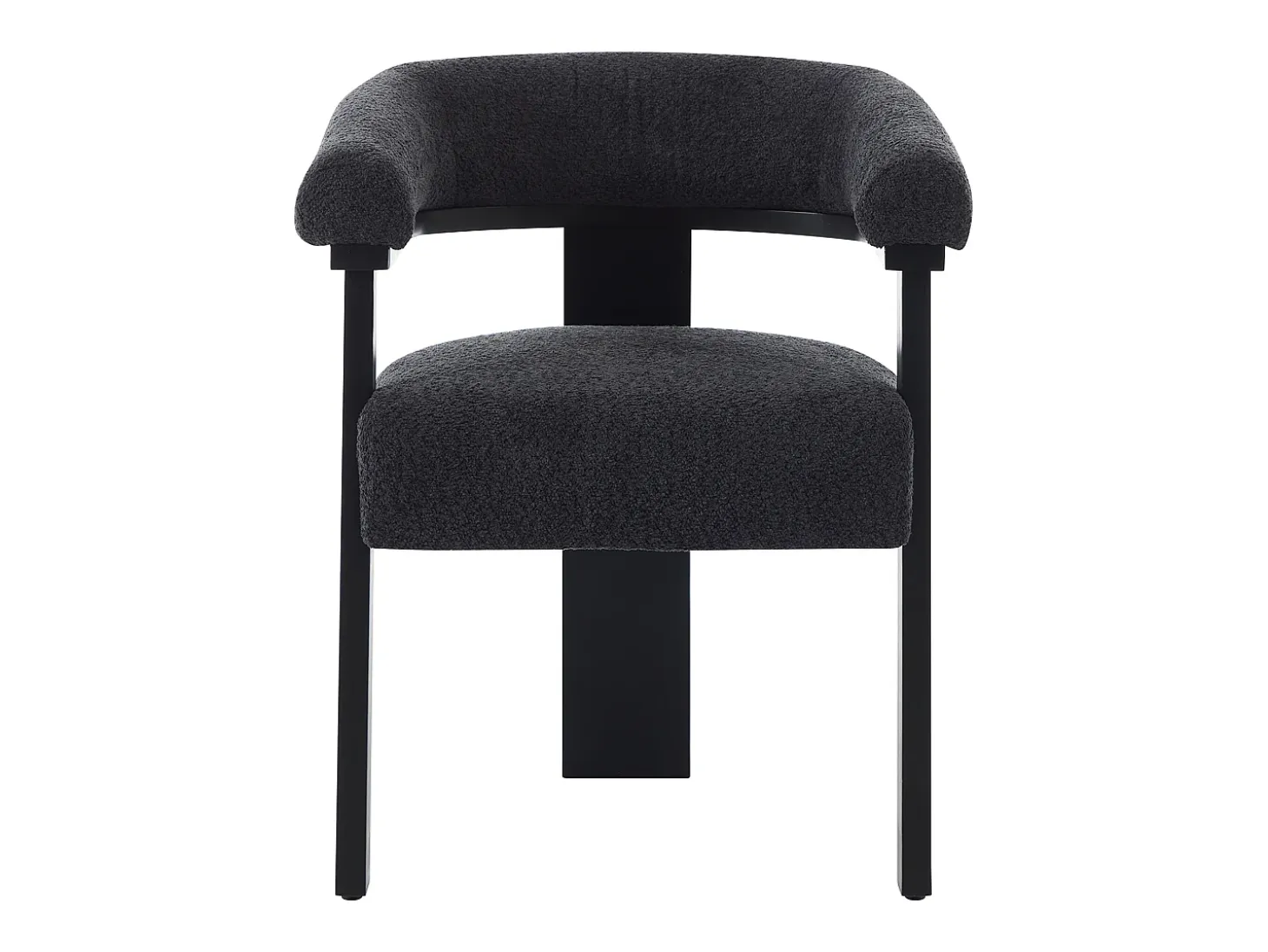 Silla con reposabrazos en tela bouclé y madera de hevea - Blanco y negro - LIVELIA