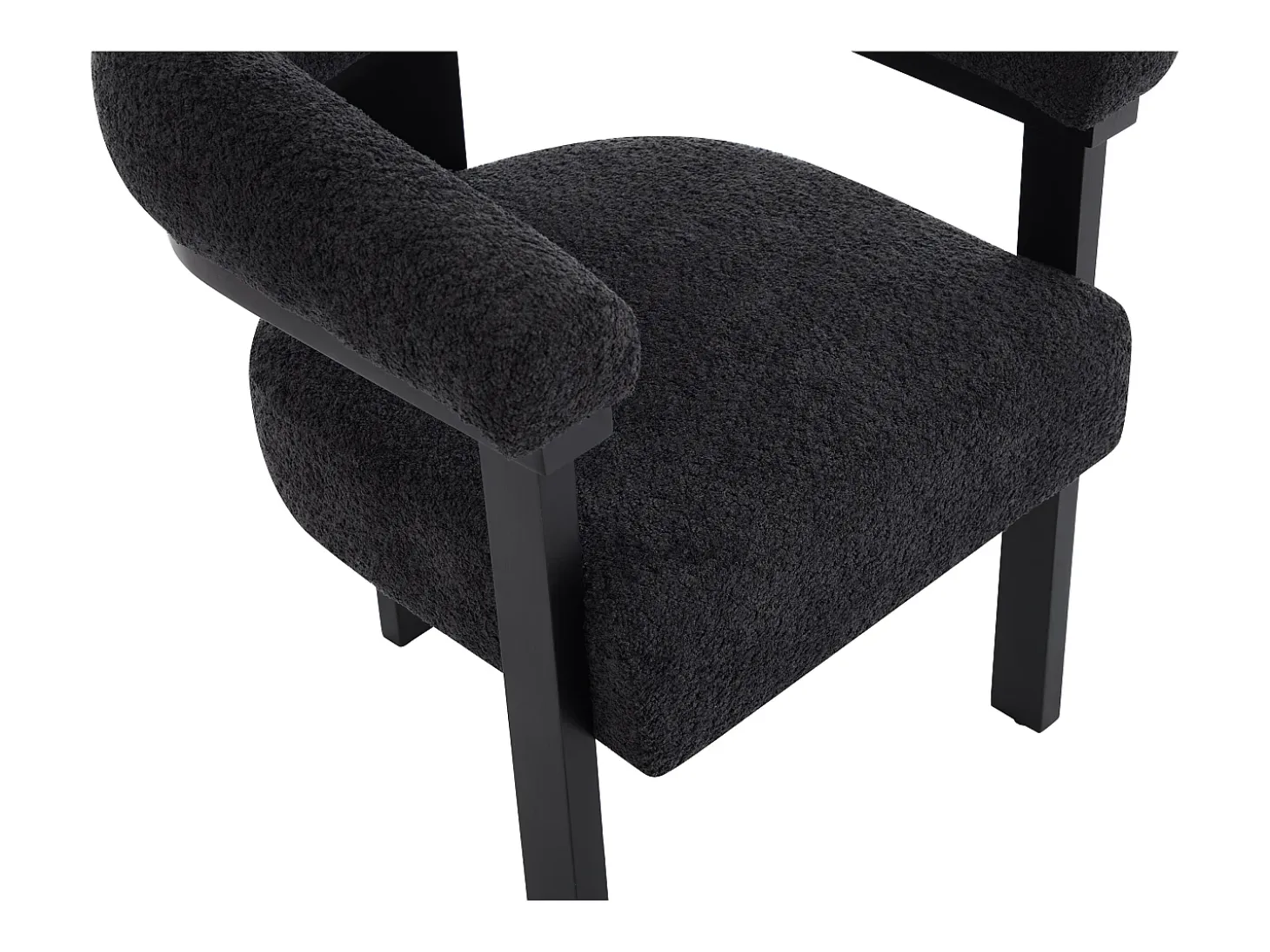 Silla con reposabrazos en tela bouclé y madera de hevea - Blanco y negro - LIVELIA