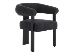 Silla con reposabrazos en tela bouclé y madera de hevea - Blanco y negro - LIVELIA