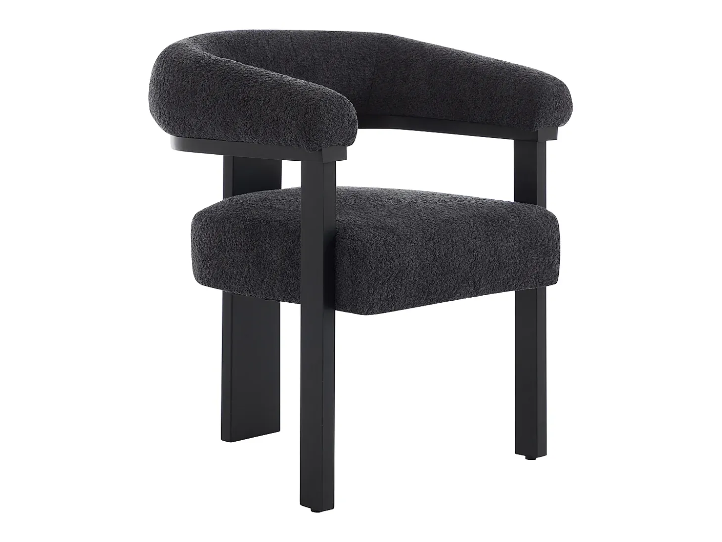 Silla con reposabrazos en tela bouclé y madera de hevea - Blanco y negro - LIVELIA