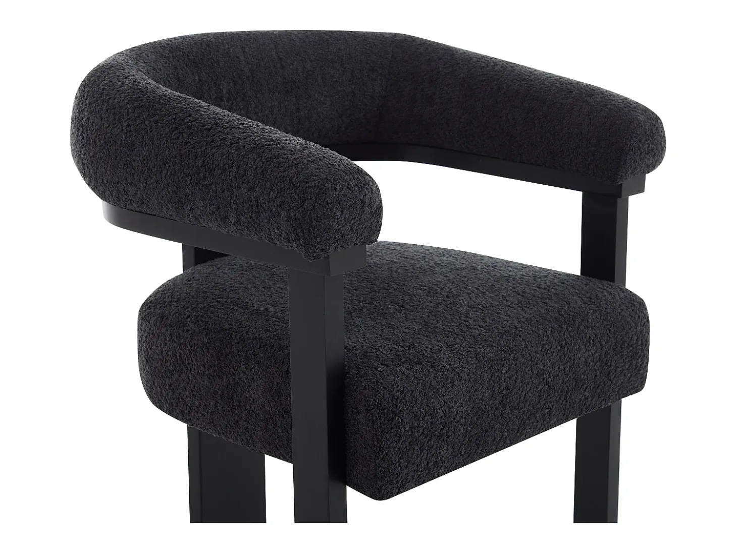 Silla con reposabrazos en tela bouclé y madera de hevea - Blanco y negro - LIVELIA