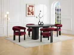 Silla con reposabrazos en tela bouclé y madera de hevea negra - Burdeos - LIVELIA
