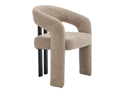Silla con reposabrazos en tela bouclé y madera de hevea negra - Topo - NORETI