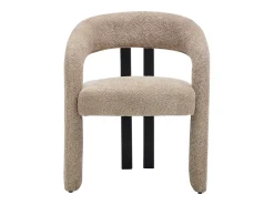 Silla con reposabrazos en tela bouclé y madera de hevea negra - Topo - NORETI
