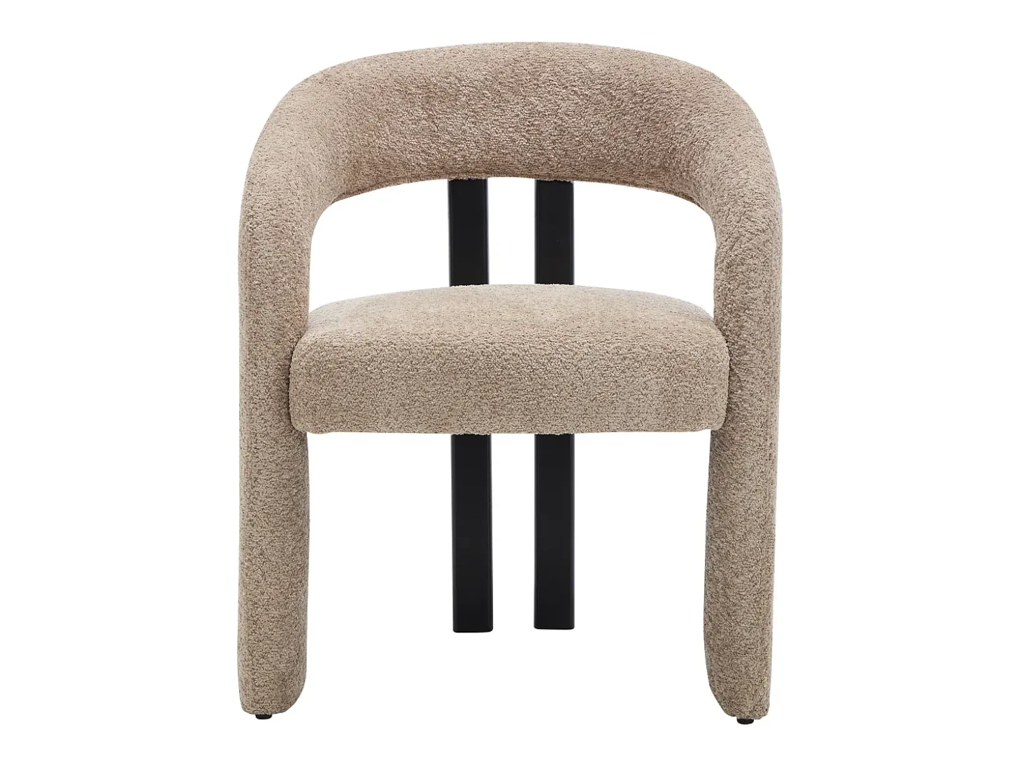 Silla con reposabrazos en tela bouclé y madera de hevea negra - Topo - NORETI