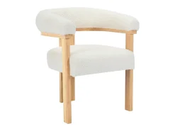 Silla con reposabrazos en tela bouclé y madera de hevea - Blanco y natural - LIVELIA