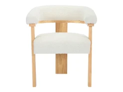 Silla con reposabrazos en tela bouclé y madera de hevea - Blanco y natural - LIVELIA
