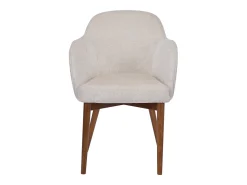 Silla con tejido texturizado y reposabrazos de madera de caucho - Crema - MODINIA