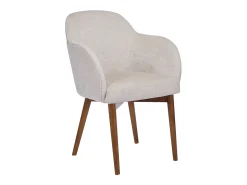 Silla con tejido texturizado y reposabrazos de madera de caucho - Crema - MODINIA