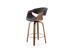 Silla de bar de diseño chapada en nogal y ecopiel negra Aster