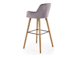 Silla de bar de terciopelo gris con patas de madera maciza LIMPIA