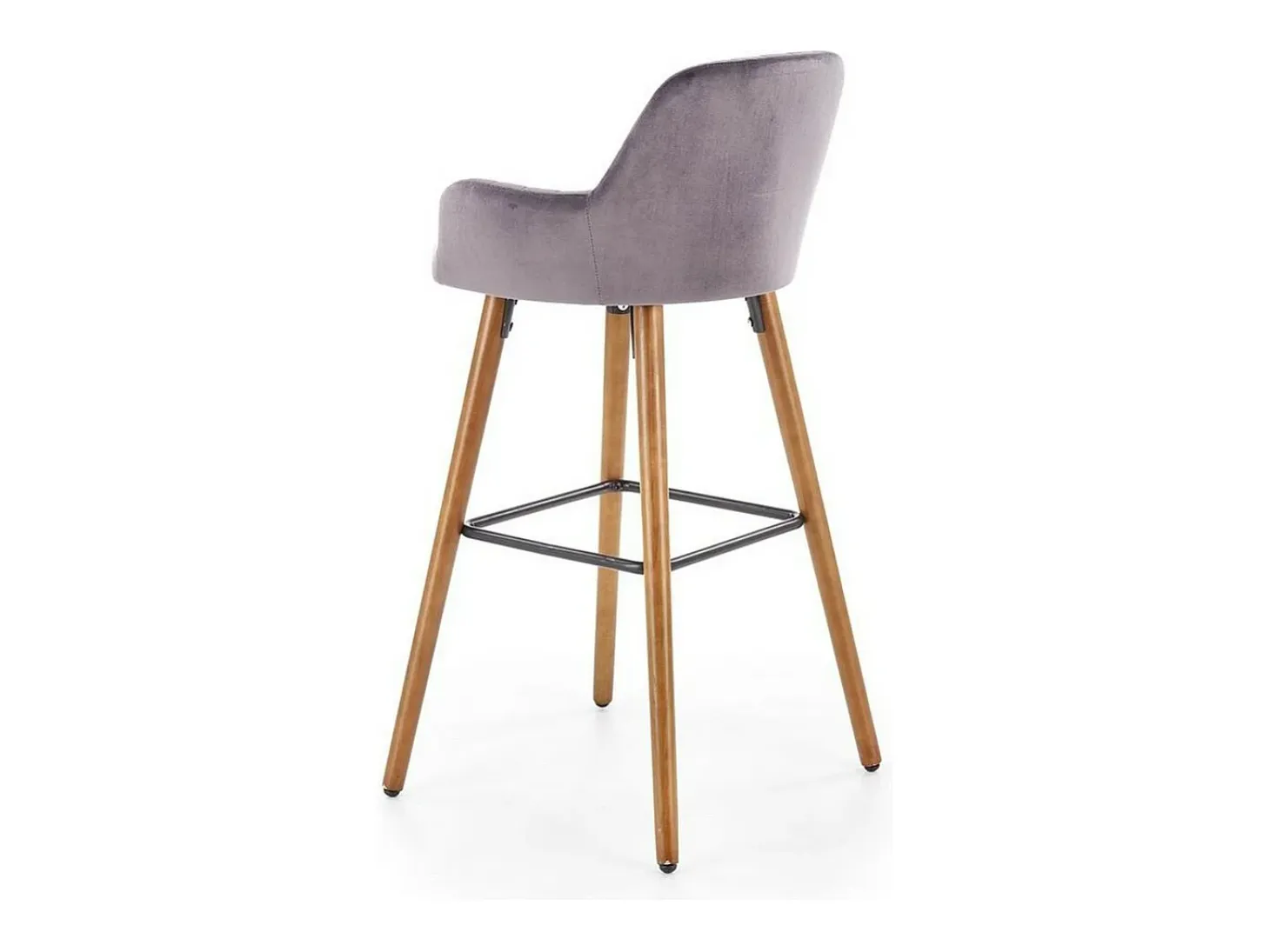 Silla de bar de terciopelo gris con patas de madera maciza LIMPIA