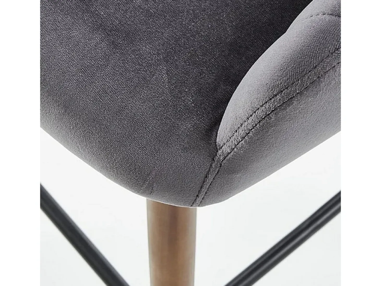 Silla de bar de terciopelo gris con patas de madera maciza LIMPIA