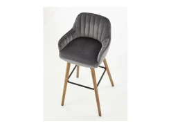 Silla de bar de terciopelo gris con patas de madera maciza LIMPIA