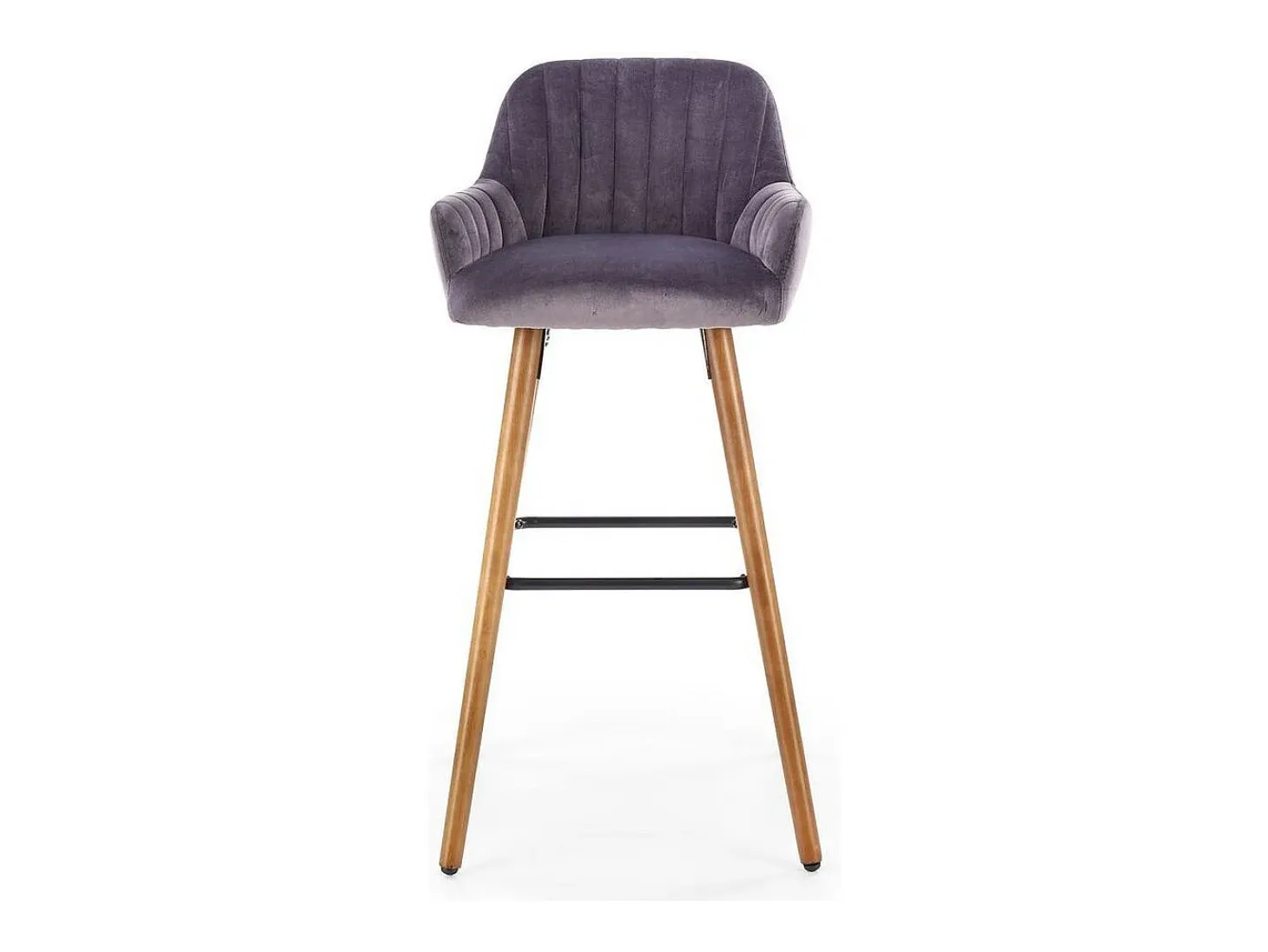 Silla de bar de terciopelo gris con patas de madera maciza LIMPIA