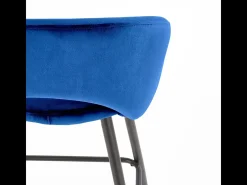 Silla de bar de terciopelo azul con patas de acero negro FIT