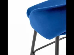 Silla de bar de terciopelo azul con patas de acero negro FIT