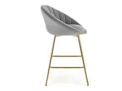 Silla de bar de terciopelo gris con estructura de metal dorado Anaïs