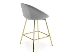 Silla de bar de terciopelo gris con estructura de metal dorado Anaïs