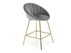 Silla de bar de terciopelo gris con estructura de metal dorado Anaïs