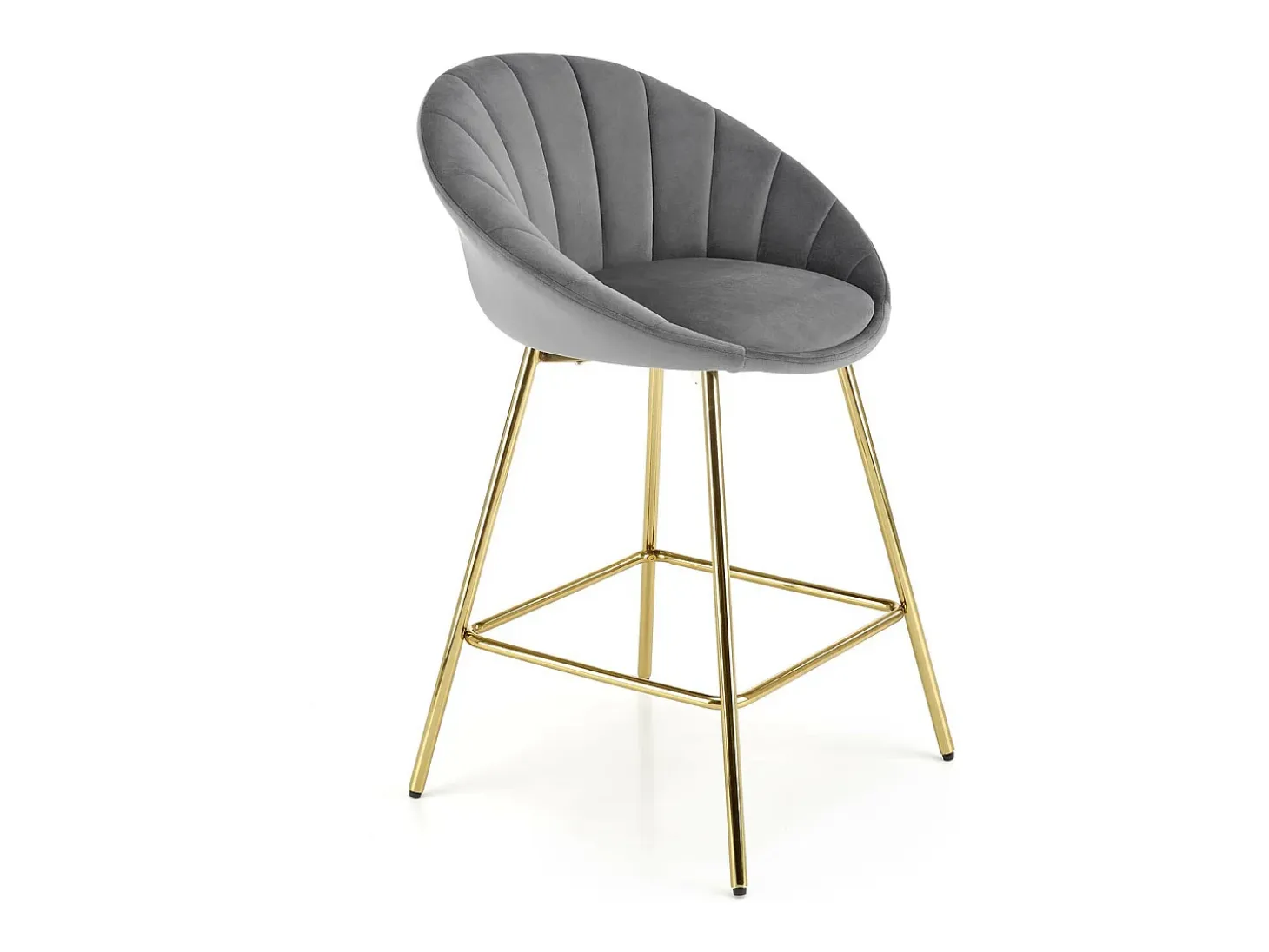 Silla de bar de terciopelo gris con estructura de metal dorado Anaïs