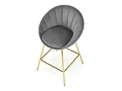 Silla de bar de terciopelo gris con estructura de metal dorado Anaïs