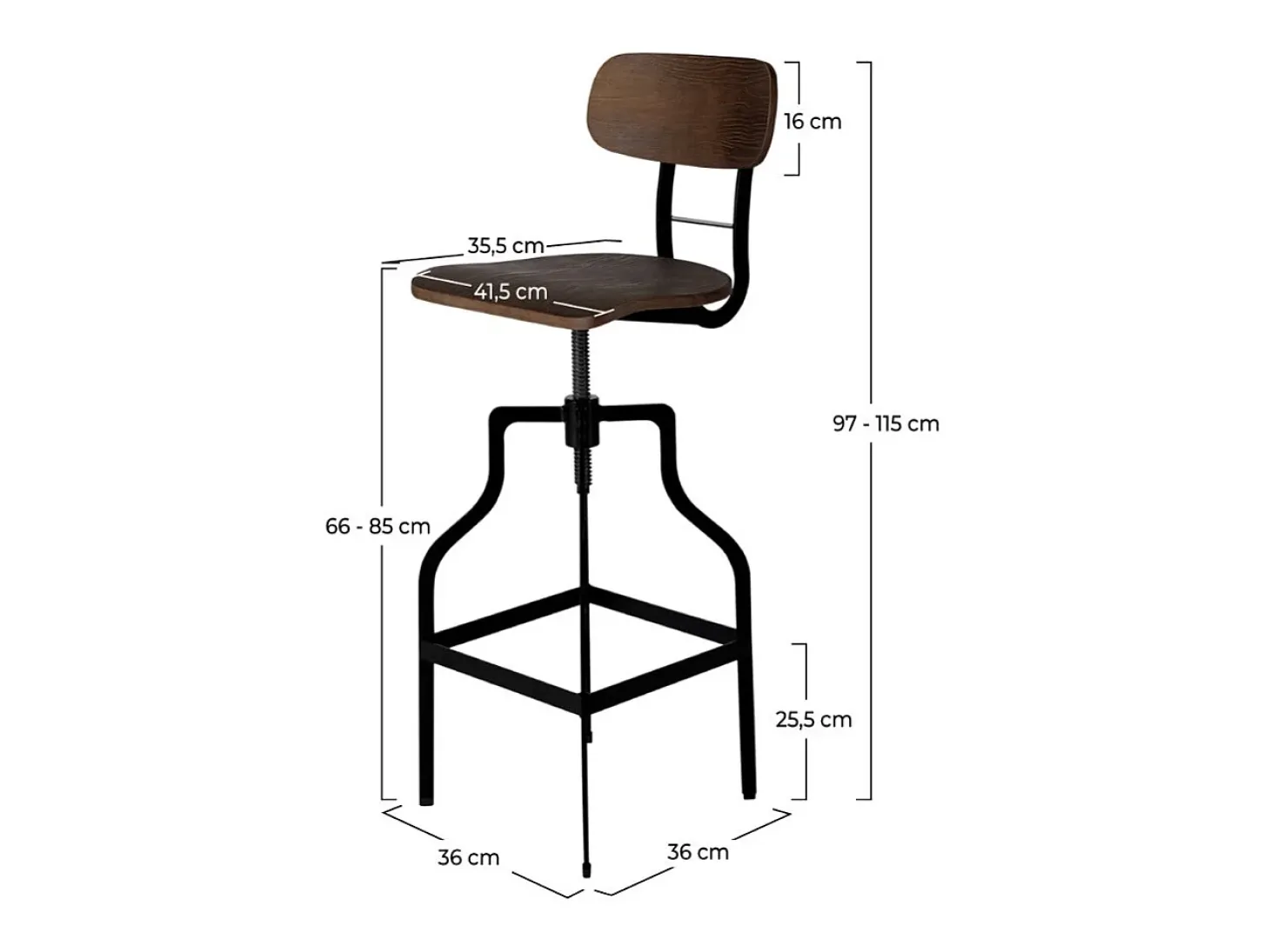 Silla de bar vintage ajustable en altura 66/85 cm de madera - Retro