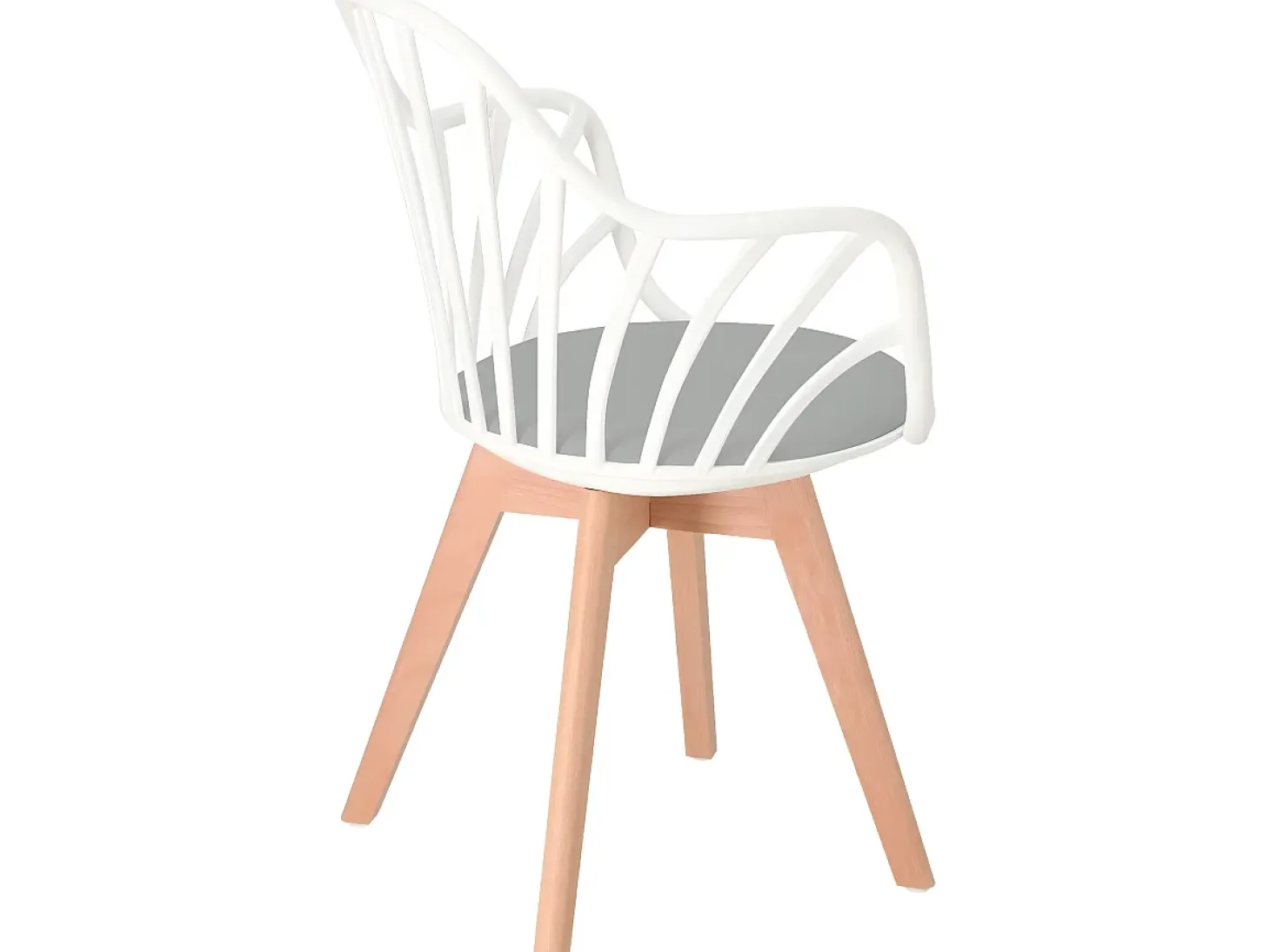 Silla de barrotes escandinava, con reposabrazos, cojín acolchado de cuero sintético, patas de madera de haya clara BOLD+ (blanco gris)