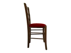 Silla de campo de madera nogal oscuro con asiento acolchado de ecopiel roja