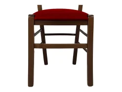 Silla de campo de madera nogal oscuro con asiento acolchado de ecopiel roja