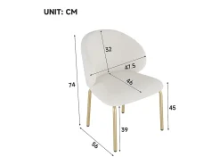 Silla de chenilla beige con patas de metal dorado