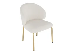 Silla de chenilla beige con patas de metal dorado