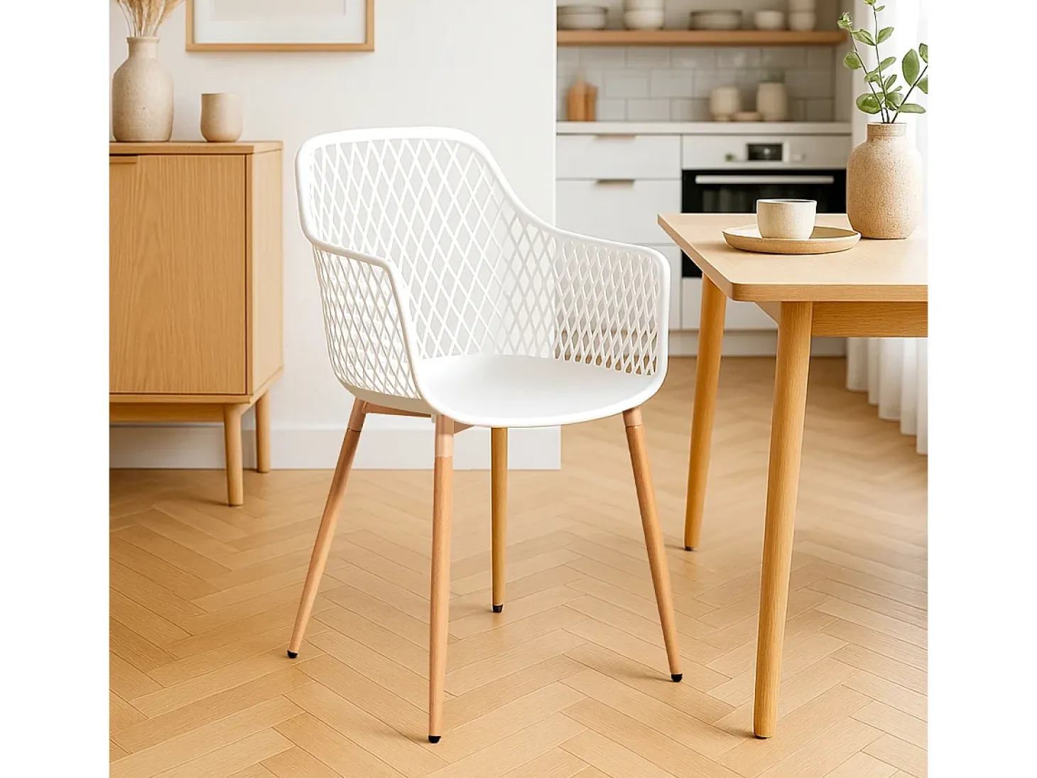 Silla de cocina moderna de diseño en polipropileno con reposabrazos Vetra - Blanco