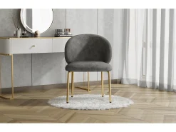 Silla de comedor - 47,5 x 56 x 74 cm - Silla de tocador - Patas doradas - Chenilla - Gris