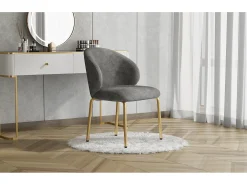 Silla de comedor - 47,5 x 56 x 74 cm - Silla de tocador - Patas doradas - Chenilla - Gris