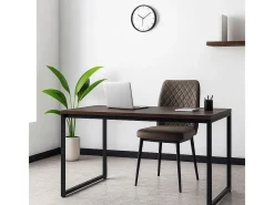 Silla de comedor Alma en microfibra nobuk marrón con patas de metal negro