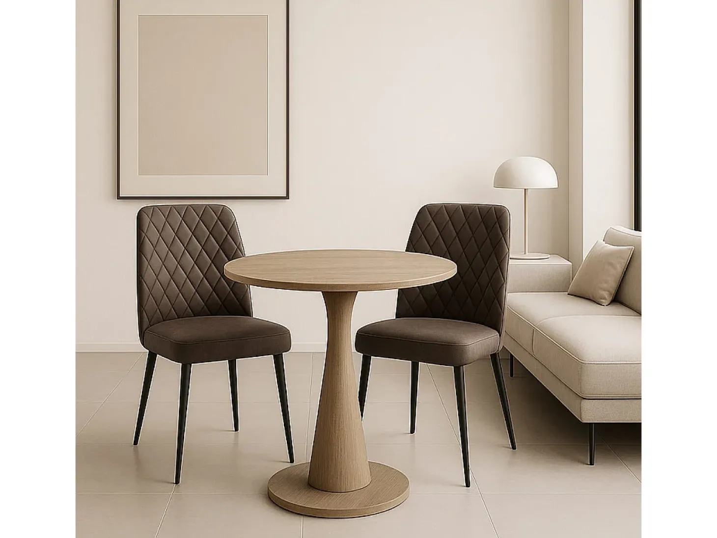 Silla de comedor Alma en microfibra nobuk marrón con patas de metal negro