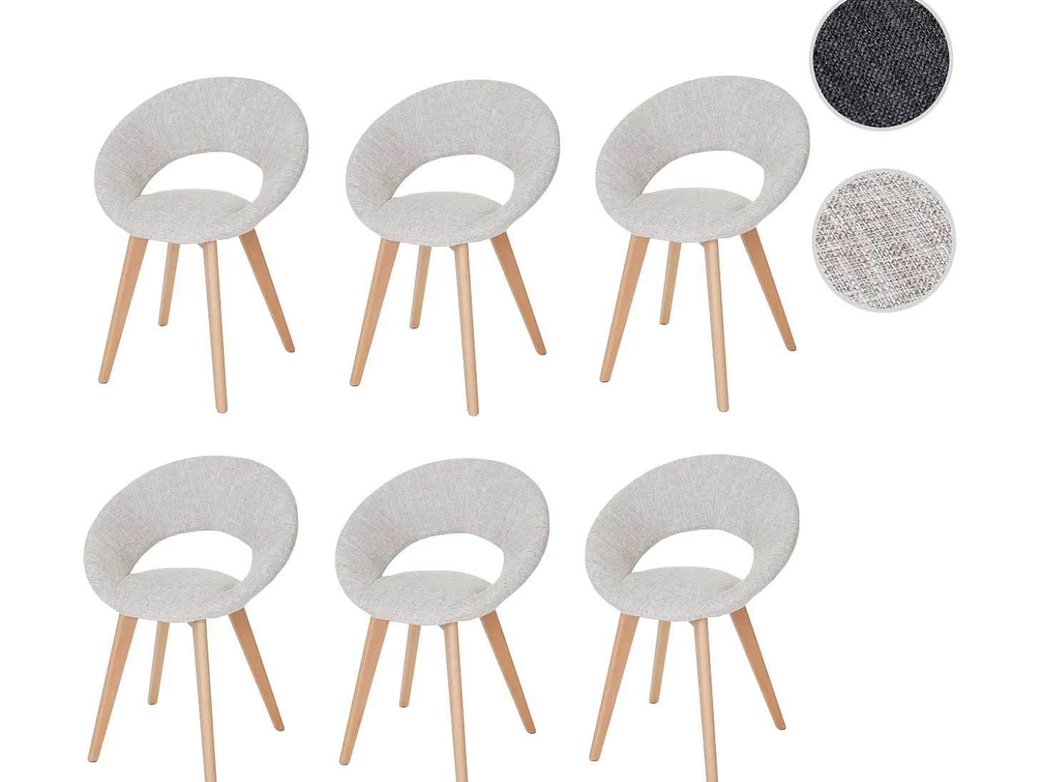 Silla de comedor Almada III (set de 6), textil, crema/gris