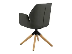 Silla de comedor Aura patas de roble con reposabrazos y retorno en color gris oscuro.