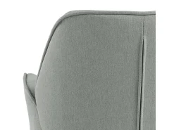 Silla de comedor Aura patas negras, con reposabrazos y retorno giratorio gris claro.