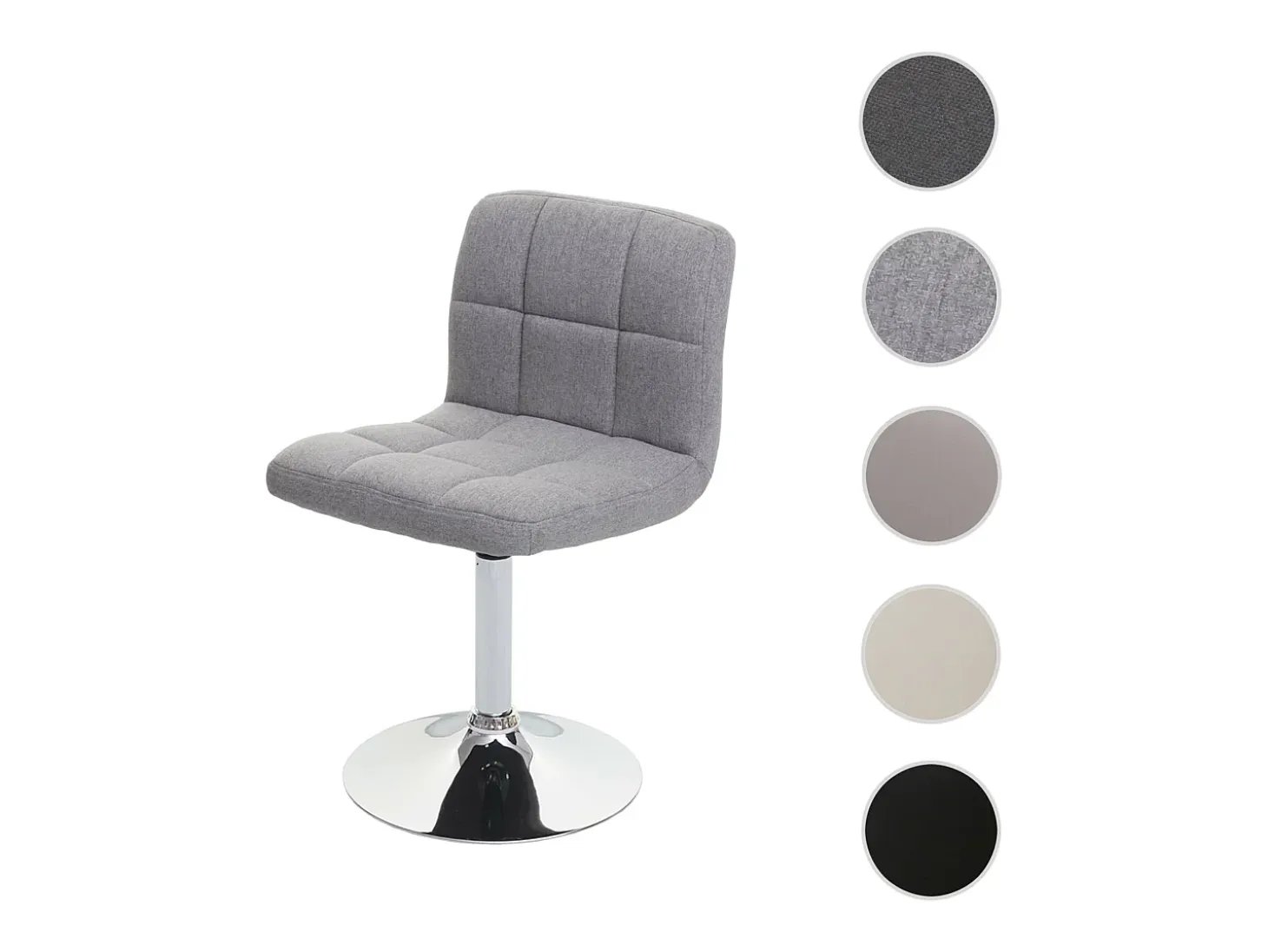 Silla de comedor Cadiz, giratoria, tela/textil gris claro, base cromada