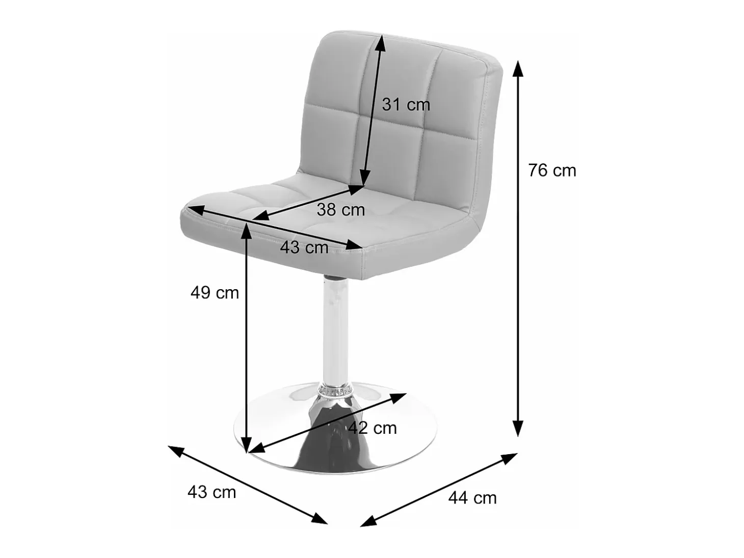 Silla de comedor Cadiz, giratoria, piel sintética gris, base cromada