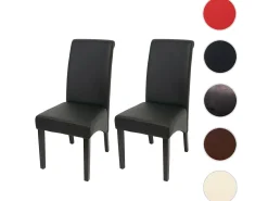 Silla de comedor Cesena (set de 2), piel sintética mate, negra, patas oscuras