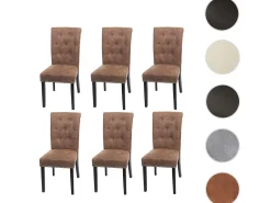 Silla de comedor Chesterfield II (juego de 6), tela/textil marrón, patas oscuras