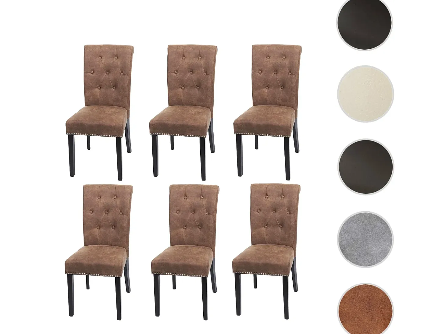 Silla de comedor Chesterfield II (juego de 6), tela/textil marrón, patas oscuras