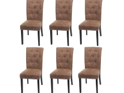 Silla de comedor Chesterfield II (juego de 6), tela/textil marrón, patas oscuras