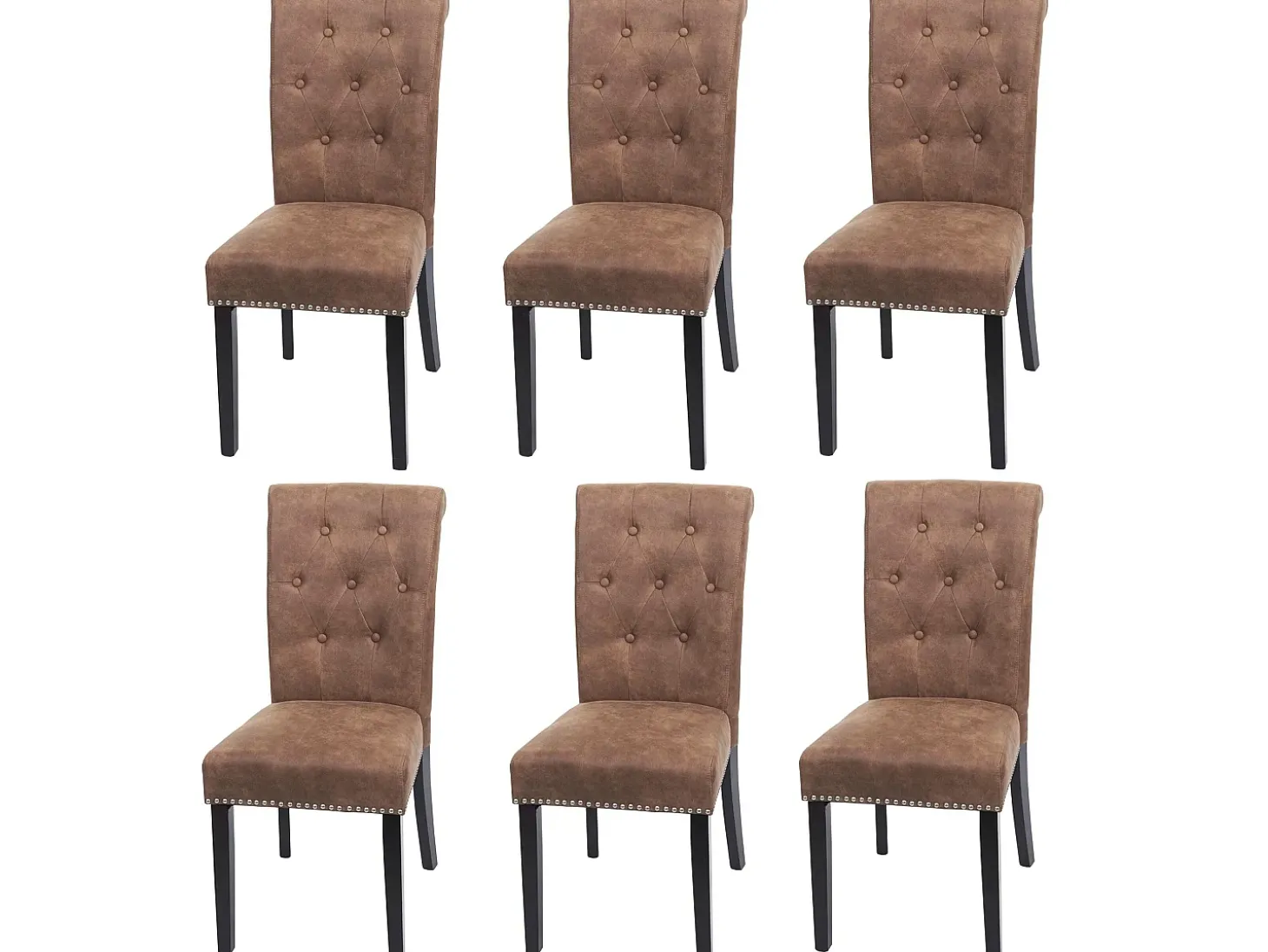 Silla de comedor Chesterfield II (juego de 6), tela/textil marrón, patas oscuras