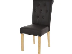 Silla de comedor Chesterfield II (set de 2), imitación de cuero, café, patas ligeras